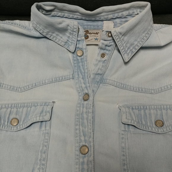 Vintage John Baner Distressed Jean Long Sleeve Shirt Womens L Denim Worn w/Holes - Picture 12 of 16